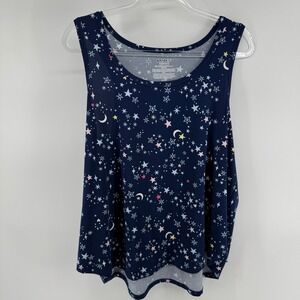 JOYSFUN Women's Navy Blue Celestial Star Moon Print Sleeveless Tank Top 3X